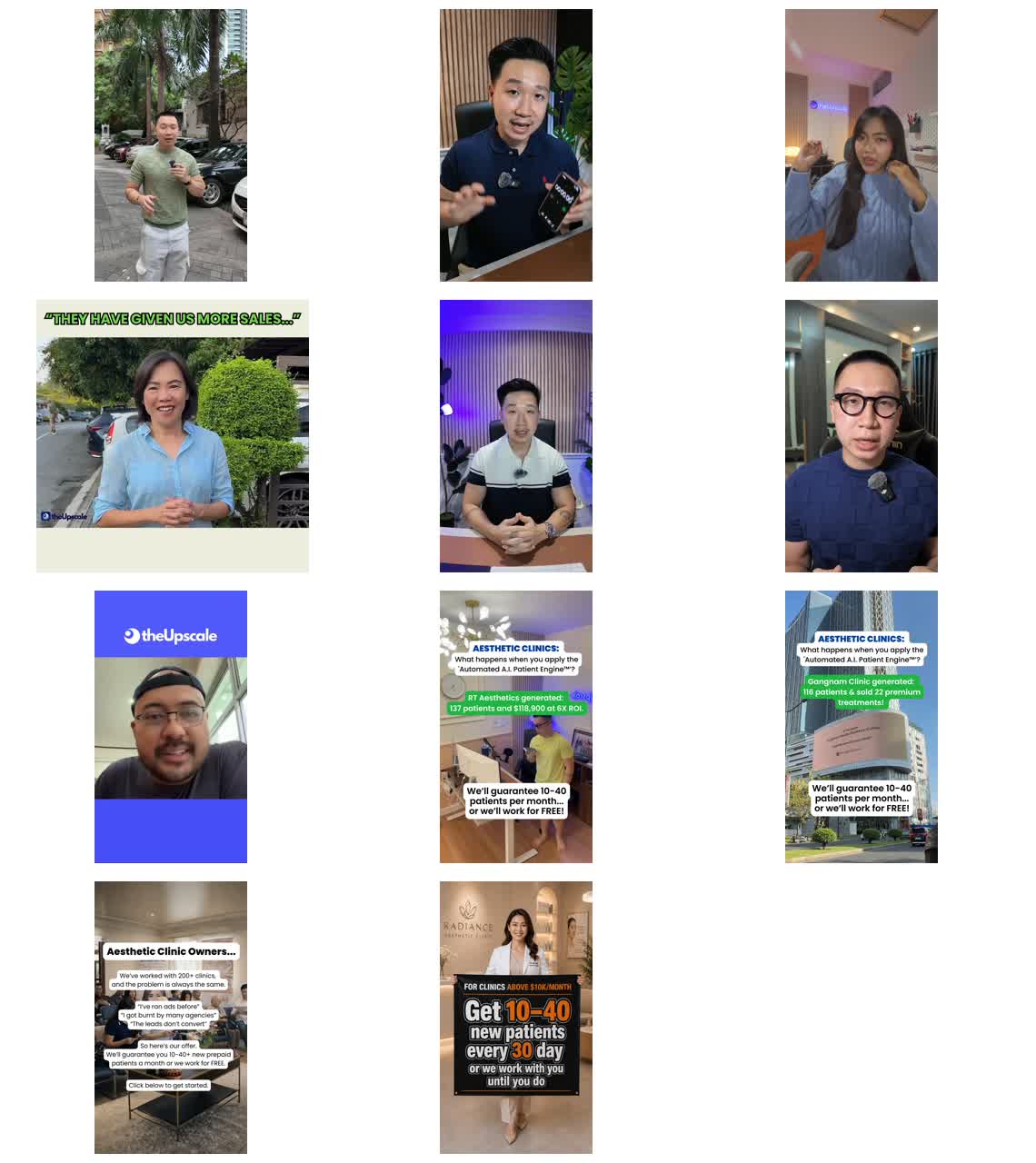 Contact sheet of the eleven captured active ad creatives