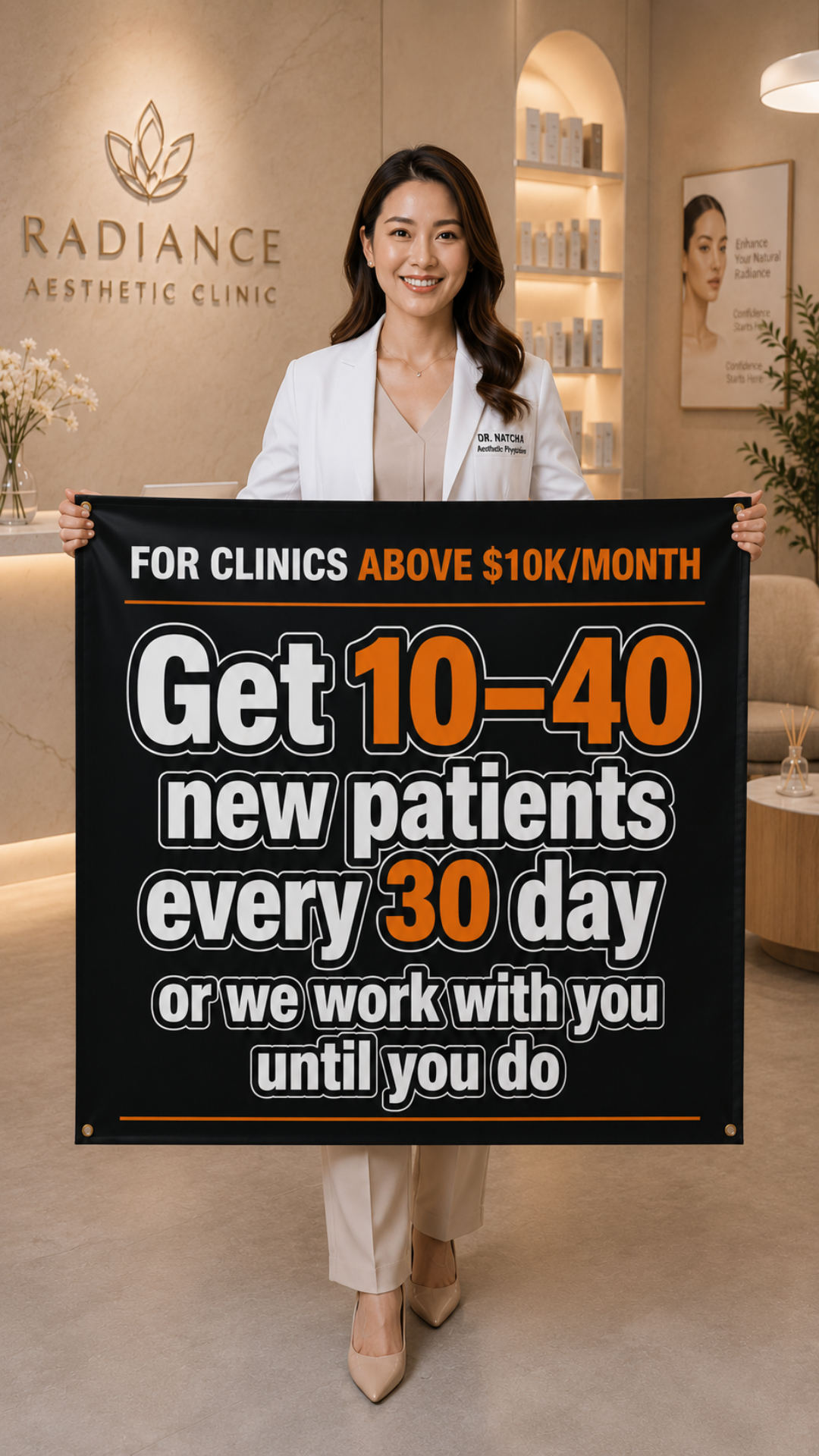 Guarantee-led static ad in a clinic interior